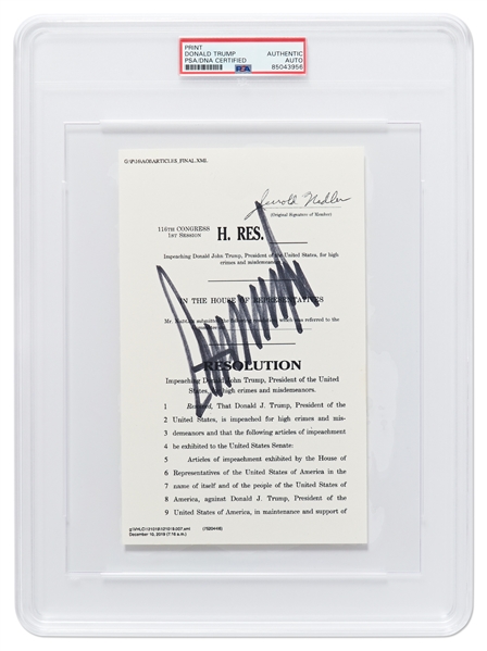 Donald Trump Signed Souvenir Articles of Impeachment -- Encapsulated by PSA/DNA