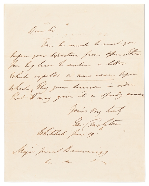 Banastre Tarleton Autograph Letter Signed -- Rare Letter by Tarleton, Head of the British Legion or ''Tarleton's Legion'' in the Revolutionary War -- With JSA COA