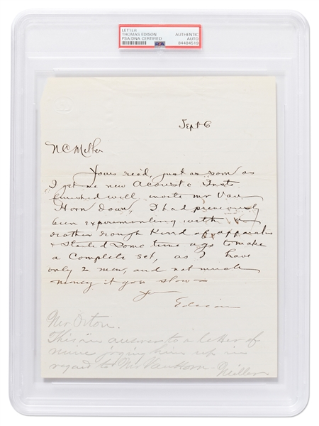 Thomas Edison Autograph Letter Signed -- ''...I have only 2 men, and not much money...'' -- PSA/DNA Encapsulated