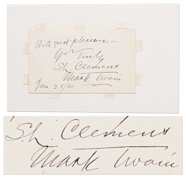 Mark Twain Dual-Signed Signature with Both His Pen & Given Names -- Uninscribed