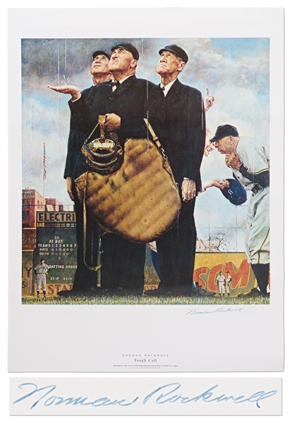 Norman Rockwell Signed ''Tough Call'' Poster in Near Fine Condition -- With PSA/DNA COA