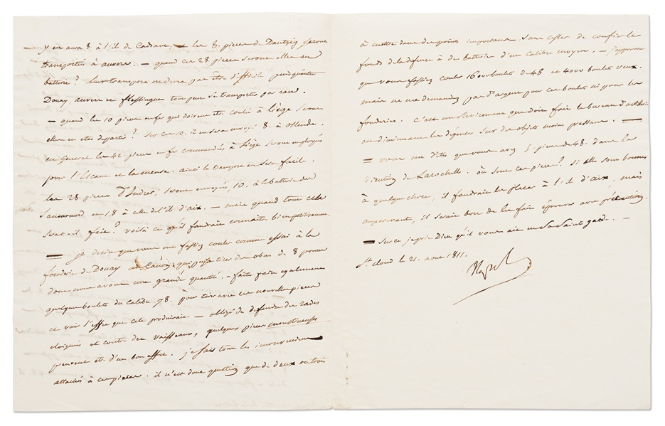 Napoleon Bonaparte Autograph Letter Signed with His Full Signature of Napoleon -- Napoleon Writes a Detailed Letter to His Minister of War Regarding Defense of the French Empire