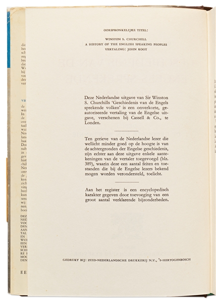 Winston Churchill Signed First Dutch Edition of His Classic Work, ''A History of the English-Speaking Peoples'' -- Without Inscription