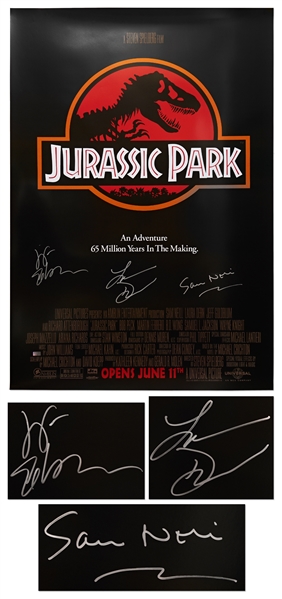 Jurassic Park Cast-Signed Poster -- Signed by Jeff Goldblum, Laura Dern & Sam Neill