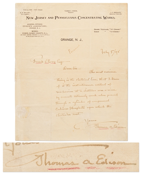 Thomas Edison Autograph Letter Signed from 1898 Regarding Conducting Electricity Through Wire