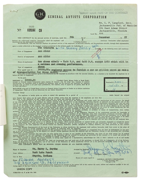 Rare Contract for Buddy Holly and The Crickets from 1957