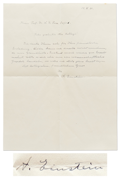 Albert Einstein Autograph Letter Signed from 1931