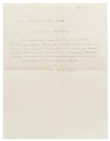 Albert Einstein Autograph Letter Signed from 1931