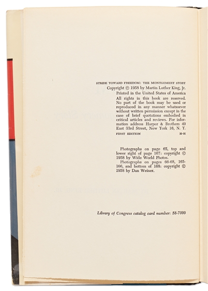 Martin Luther King Signed First Edition, First Printing of ''Stride Toward Freedom'' in Original Dust Jacket -- Bold Signature Without Inscription -- Scarce