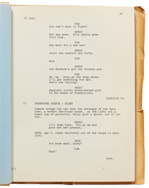 Script from the 1956 Film ''The Man in the Gray Flannel Suit'', Written by Academy Award Nominated Screenwriter Nunnally Johnson