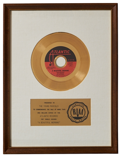 The Rascals ''A Beautiful Morning'' RIAA White Mat Gold Record Award