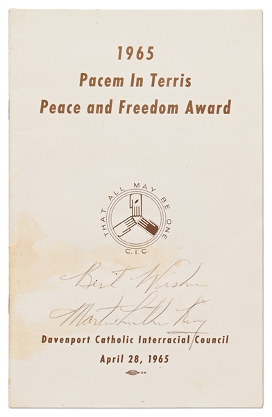 Martin Luther King, Jr. Signed Program for the 1965 Peace and Freedom Award Ceremony -- Uninscribed