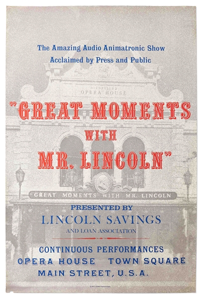 Original Disneyland Silk-Screened Park Attraction Poster for ''Great Moments with Mr. Lincoln''