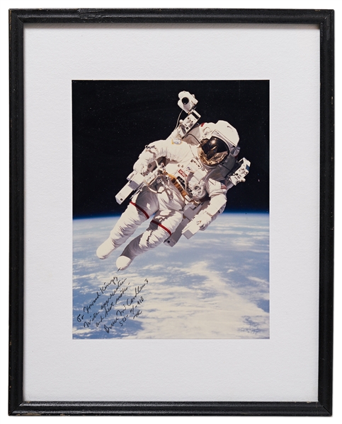Lot of NASA Items Including Bruce McCandless Signed Spacewalk Photo, Apollo 8 Flight Plan & Mission Report, & Flag Flown to the Mir Space Station Aboard STS-91