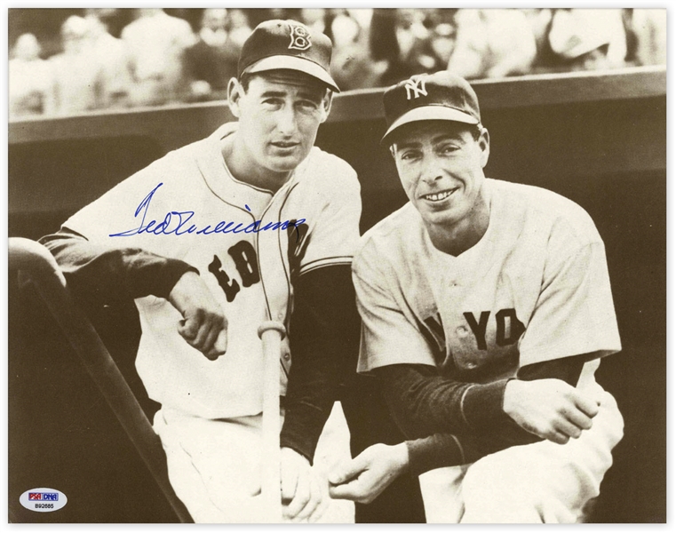 Ted Williams Signed 14'' x 11'' Photo Posing With DiMaggio -- With PSA/DNA COA