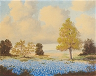 Thomas L. Lewis Signed 20 x 16 Oil Painting -- Depicting Texas Bluebonnets