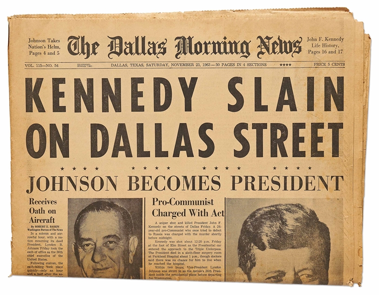 Dallas Newspaper the Day After John F. Kennedy's Assassination