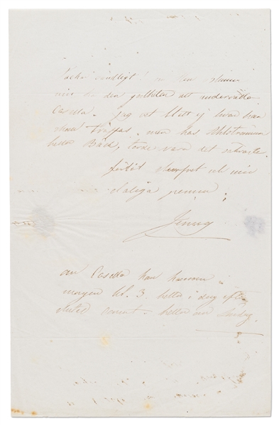 Swedish Opera Singer Jenny Lind Autograph Letter Signed ''Jenny''