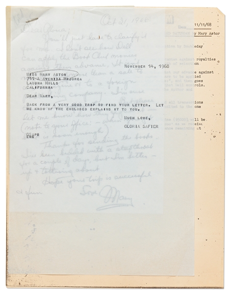 Mary Astor Autograph Letter Signed -- Regarding Astor's Book, ''A Place Called Saturday''