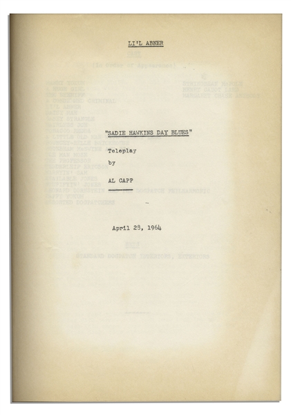 ''Li'l Abner'' Creator, Al Capp's Personally Owned Copy of His Script ''Sadie Hawkins Day Blues''