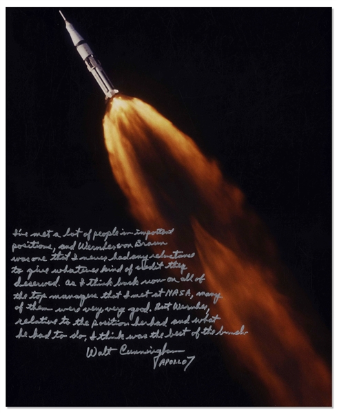 Walt Cunningham Signed 16'' x 20'' Photo With Personal Message Honoring Wernher von Braun