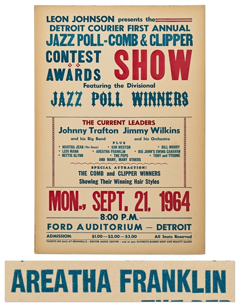 Aretha Franklin Concert Poster at Detroits Ford Auditorium in 1964 -- Misspelled Areatha