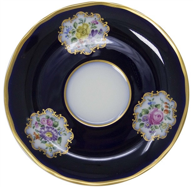 Margaret Thatcher Personally Owned China -- Tea Cup & Saucer in a Navy Blue Floral Pattern