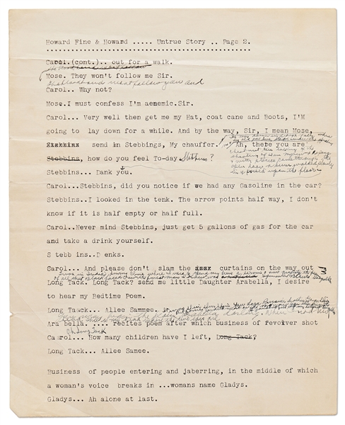 Moe Howard's Script From the Early 1930s for the Howard, Fine & Howard Theatrical Show -- With Annotations in Moe's Hand