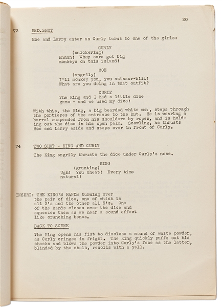 Moe Howard's Personally Owned Script for The Three Stooges 1941 Film ''Some More of Samoa''