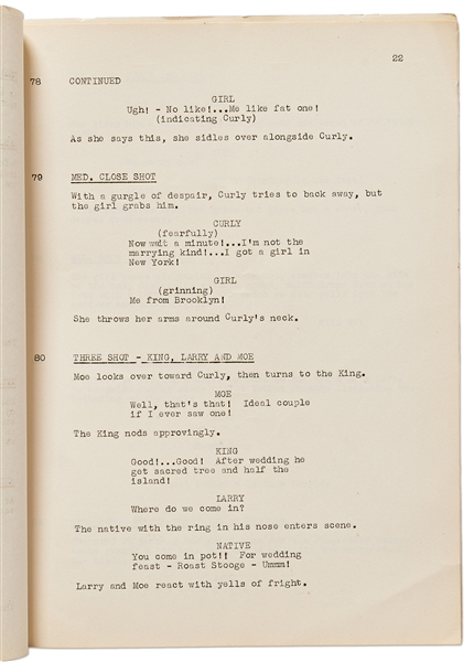 Moe Howard's Personally Owned Script for The Three Stooges 1941 Film ''Some More of Samoa''