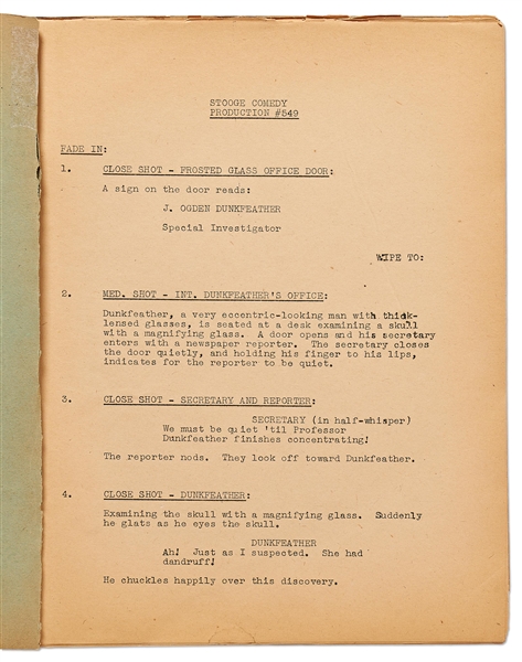 Moe Howard's Personally Owned Script for The Three Stooges 1943 Film ''Spook Louder''