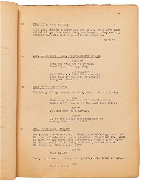 Moe Howard's Personally Owned Script for The Three Stooges 1943 Film ''Spook Louder''