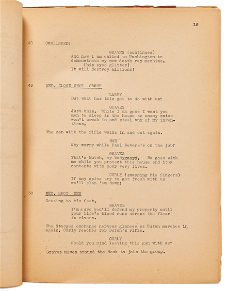 Moe Howard's Personally Owned Script for The Three Stooges 1943 Film ''Spook Louder''