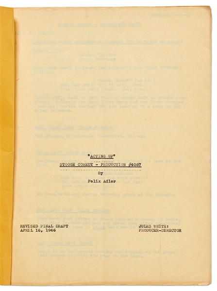 Moe Howard's Personally Owned Script for The Three Stooges 1946 Film ''Rhythm and Weep''