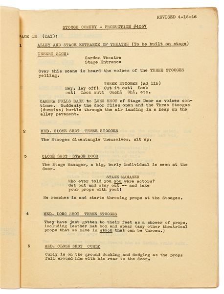 Moe Howard's Personally Owned Script for The Three Stooges 1946 Film ''Rhythm and Weep''