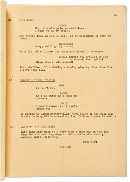 Moe Howard's Personally Owned Script for The Three Stooges 1946 Film ''Rhythm and Weep''