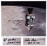 Al Worden & Dave Scott Signed 20 x 16 Photo of the Apollo 15 Command Module Against the Moon -- Worden Additionally Writes EARTH: A distant memory seen in an instant of repose