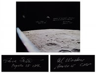 Al Worden & Dave Scott Signed 20 x 16 Photo of the Earth From a Lunar Vantage Point -- Worden Additionally Writes EARTH: A distant memory seen in an instant of repose