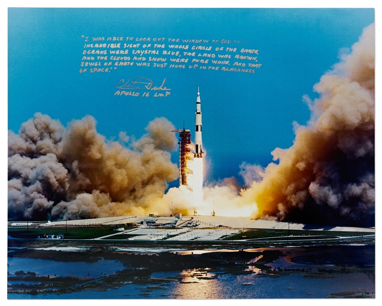 Charlie Duke Signed Large Apollo 16 Launch Color Photo