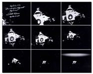 Fred Haise Signed 20 x 16 Photo of Apollo 13s Lifeboat, the Lunar Module After It Was Jettisoned Just Before Reentry -- Haise Writes The end of our lifeboat Aquarius!