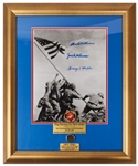 Iwo Jima 11 x 14 Photo Signed by Three Medal of Honor Recipients of the Battle -- With Black Sand from the Red Beach of Iwo Jima