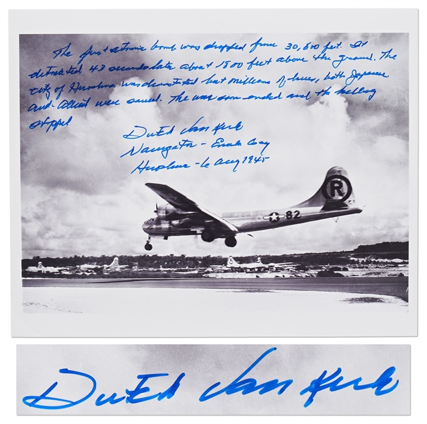 Dutch Van Kirk Autograph Statement Signed on a Photo of the Enola Gay -- ''the killing stopped''