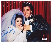 Priscilla Presley Signed 10 x 8 Photo -- Showing Her & Elvis on Their Wedding Day, Being Pummeled With Rice -- With PSA/DNA COA