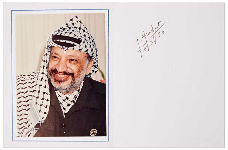 Yasser Arafat Signed Photo Card Measuring 12.625'' x 8.375'' -- With PSA/DNA COA