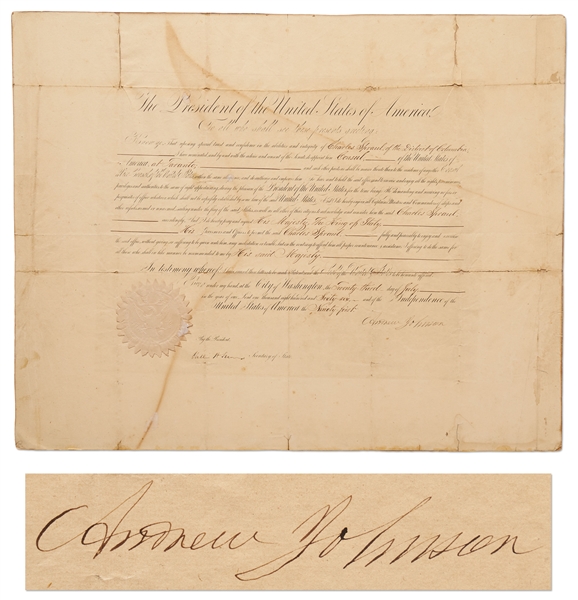 Andrew Johnson Italian Consul Appointment Signed as President -- With PSA/DNA COA