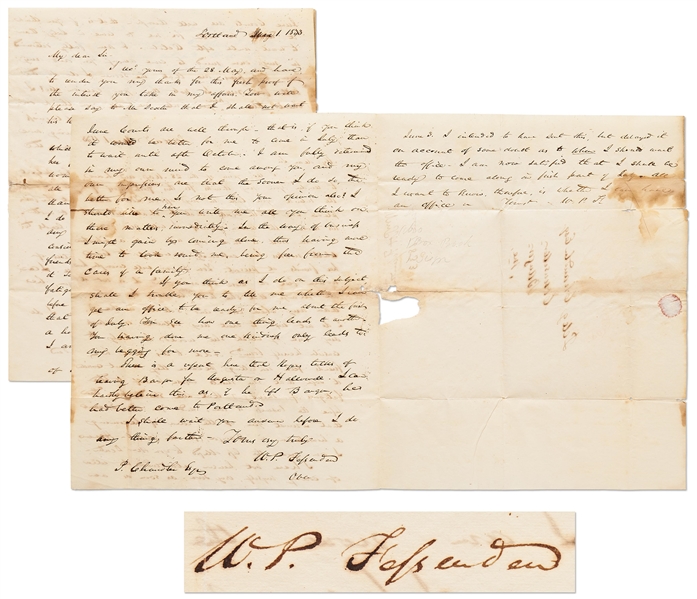 William Fessenden Autograph Letter Signed From 1833 -- The Young Republican Attorney Starts His Law Practice Years Before Becoming Lincoln's Treasury Secretary