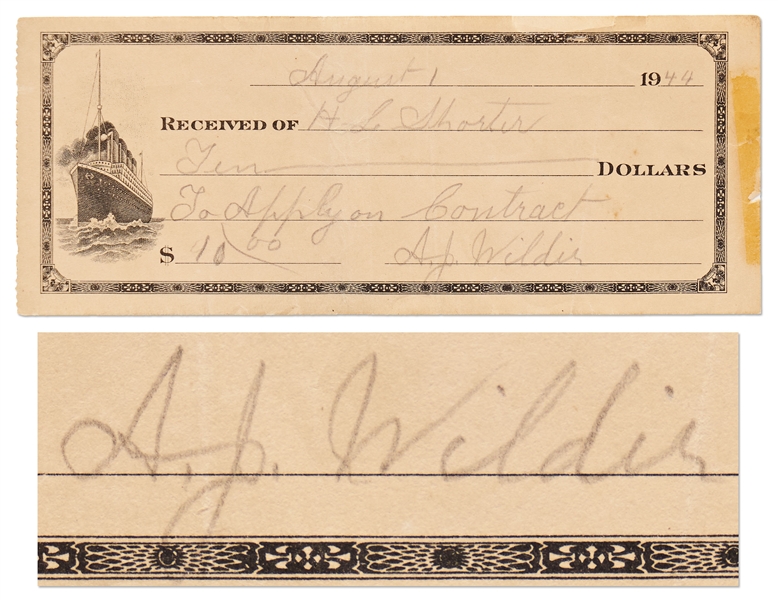 Almanzo Wilder Receipt Signed for Land Sold by Him and Laura Ingalls Wilder