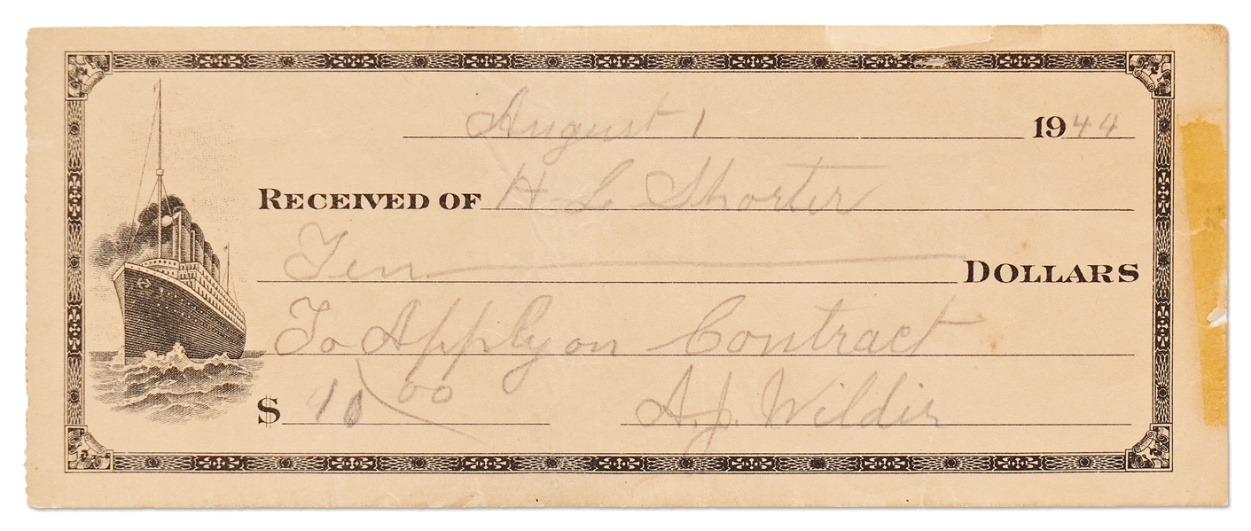 Almanzo Wilder Receipt Signed for Land Sold by Him and Laura Ingalls Wilder