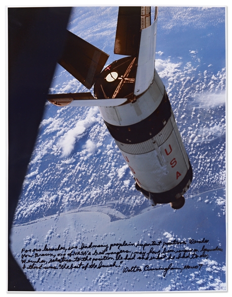 Walter Cunningham Signed 17'' x 22'' Photo from the Apollo 7 Mission, Honoring Wernher von Braun