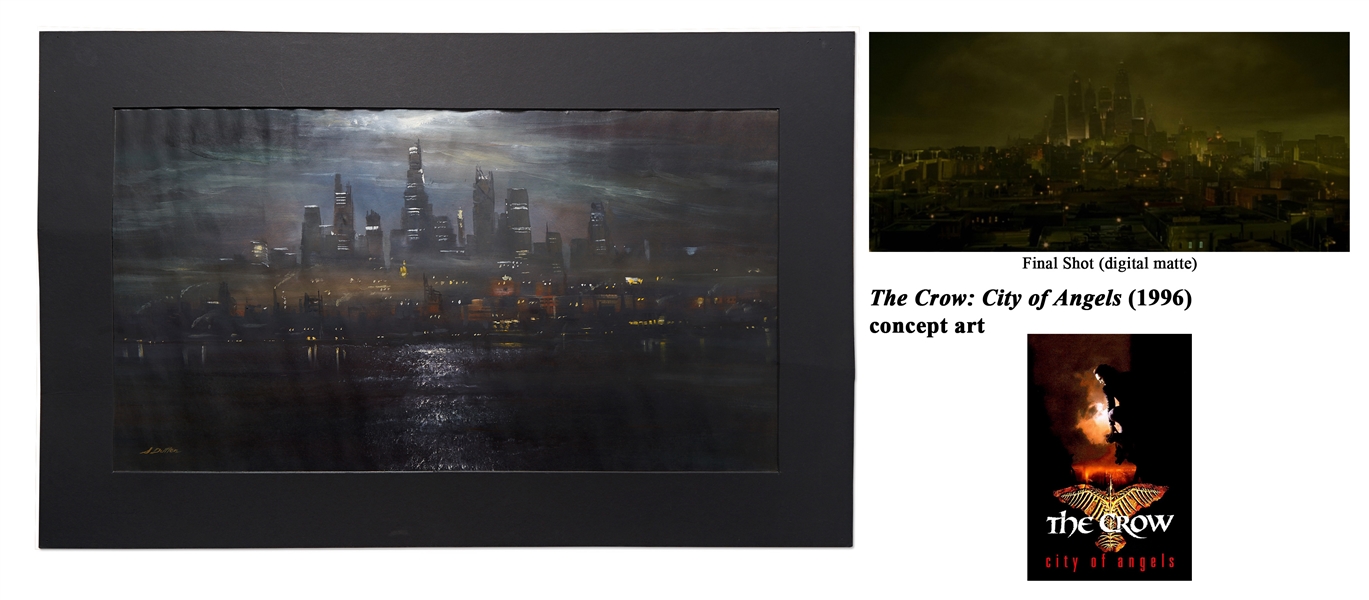 ''The Crow: City of Angels'' Concept Artwork by Syd Dutton for the Opening Scene of a Crow Flying Into Los Angeles at Night